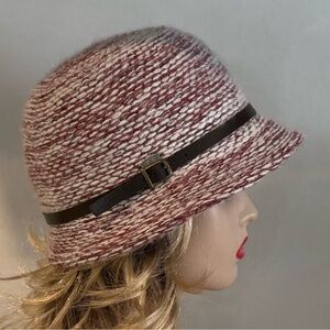 Canadian Hat 1918 Montreal Wool Blend Cloche Hat Burgundy Cream Buckle OS
